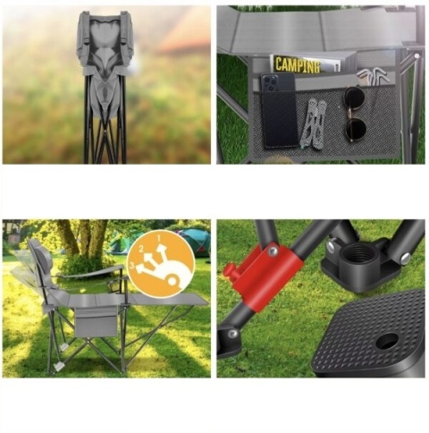 Leżak kempingowy 2w1 KESSER - składany - stal/poliester 600D - do 160 kg - szary