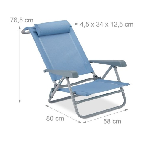 Leżak składany z zagłówkiem - 74x59x27 cm - Textilene/stal - max 120 kg