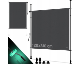Markiza balkonowa Antracyt 120x310 cm - aluminiowa - regulacja 220–310 cm - UV/wodoodporna