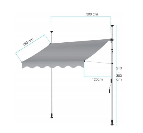 Markiza balkonowa KESSER 300x180 cm - poliester PU - regulacja korbką - stalowa rama