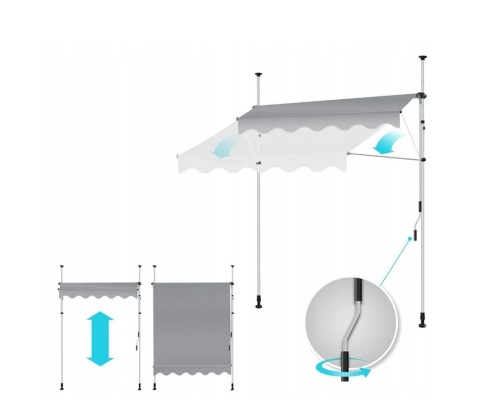 Markiza balkonowa KESSER 300x180 cm - poliester PU - regulacja korbką - stalowa rama
