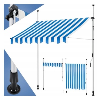Markiza balkonowa/tarasowa 350x180 cm - biało-niebieska - poliester/stal - regulowana