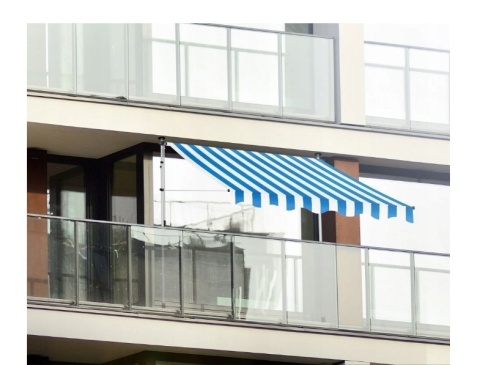 Markiza balkonowa/tarasowa 350x180 cm - biało-niebieska - poliester/stal - regulowana