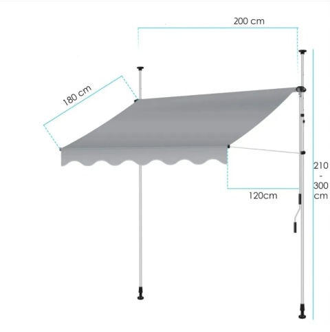 Markiza zaciskowa KESSER 200x180 cm - szara - poliester PU - bez wiercenia