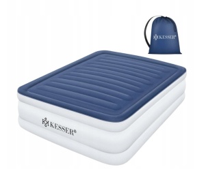 Materac dwuosobowy KESSER 203x152,5x51 cm - niebiesko-biały - pompa elektryczna