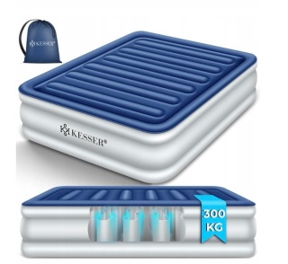 Materac dwuosobowy KESSER 203x152,5x51 cm - niebiesko-biały - pompa elektryczna