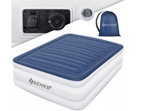 Materac dwuosobowy KESSER 203x152,5x51 cm - niebiesko-biały - pompa elektryczna