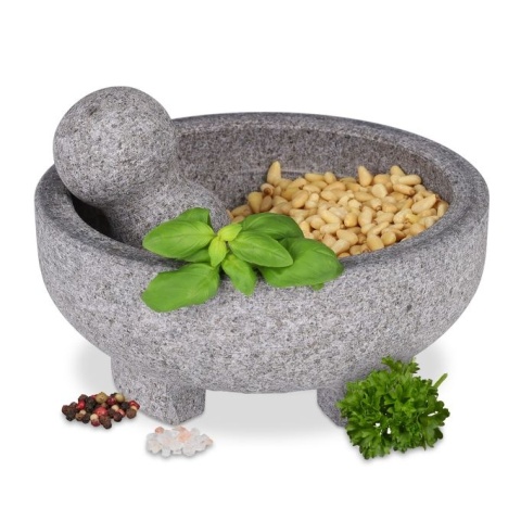Moździerz kuchenny granitowy - szary - 20x9 cm - tłuczek - 3,1 kg