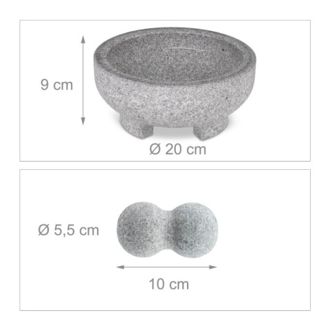 Moździerz kuchenny granitowy - szary - 20x9 cm - tłuczek - 3,1 kg