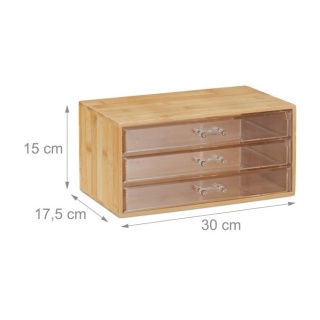 Organizer na kosmetyki z 3 szufladami - bambus/przezroczysty - 15x30x17,5 cm