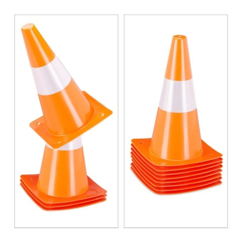 Pachołki treningowe 12 sztuk - pomarańczowe/białe - 31x18,5 cm - odblaskowe