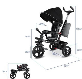 Rowerek trójkołowy 5w1 - 95x49x105 cm - stal/guma - czarny - do 30 kg