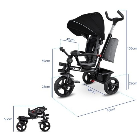 Rowerek trójkołowy 5w1 - 95x49x105 cm - stal/guma - czarny - do 30 kg