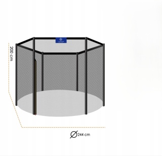 Siatka do trampoliny KESSER 244 cm - wys. 200 cm - 6 słupków - czarna