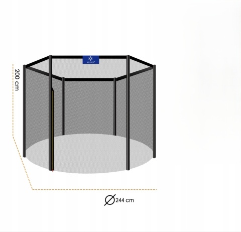 Siatka do trampoliny KESSER 244 cm - wys. 200 cm - 6 słupków - czarna
