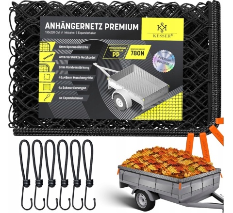 Siatka na przyczepę KESSER 1,5x2,2 m - drobne oczka 45x45 mm - z linką napinającą