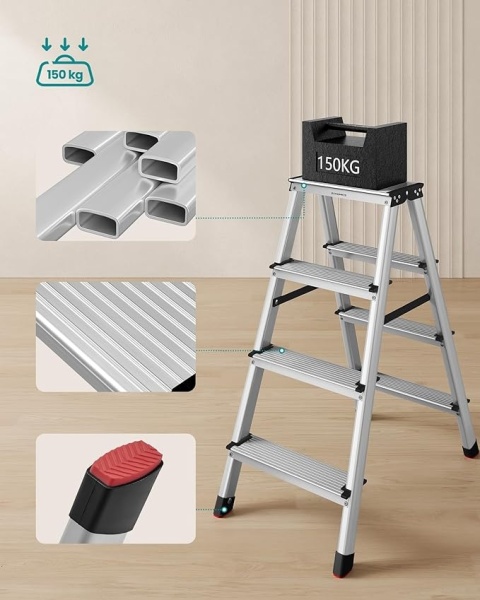 Składana drabina aluminiowa SONGMICS 4-stopniowa - udźwig 150 kg - lekka i stabilna