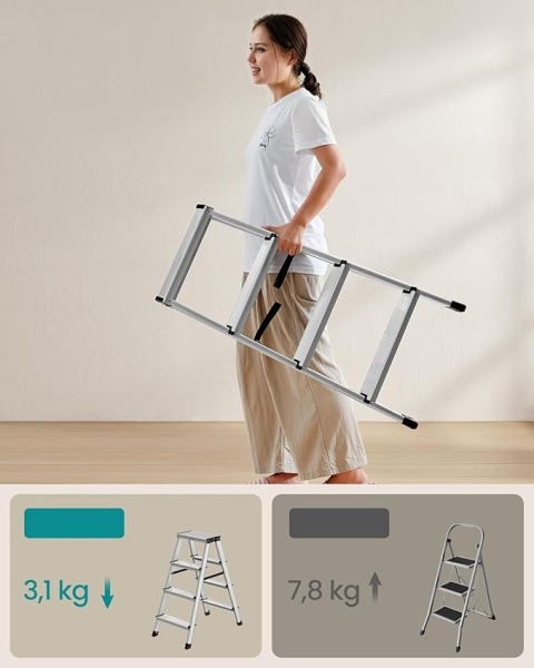 Składana drabina aluminiowa SONGMICS 4-stopniowa - udźwig 150 kg - lekka i stabilna