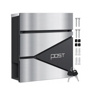 Skrzynka na listy z gazetnikiem KESSER - srebrna - 37x37x10,5 cm - stal