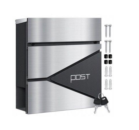 Skrzynka na listy z gazetnikiem KESSER - srebrna - 37x37x10,5 cm - stal