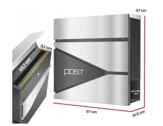 Skrzynka na listy z gazetnikiem KESSER - srebrna - 37x37x10,5 cm - stal