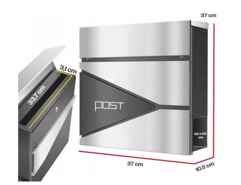 Skrzynka na listy z gazetnikiem KESSER - srebrna - 37x37x10,5 cm - stal