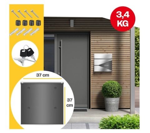 Skrzynka na listy z gazetnikiem KESSER - srebrna - 37x37x10,5 cm - stal