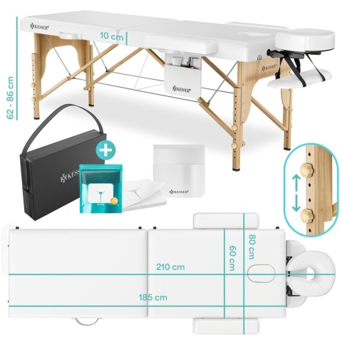 Stół do masażu z zagłówkiem 210 cm - biały