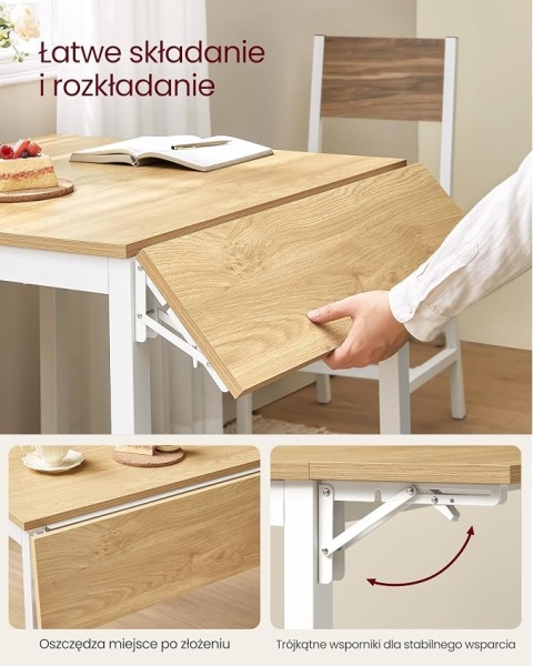 Stół składany kuchenny 120x78x76,2 cm dla 2-4 osób biały dąb