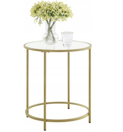 Stolik kawowy szklany glamour - Złoty - Okrągły - Szkło hartowane - 50 cm