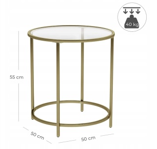 Stolik kawowy szklany glamour - Złoty - Okrągły - Szkło hartowane - 50 cm