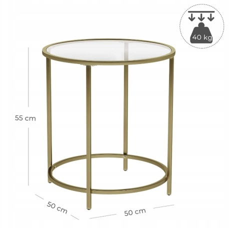Stolik kawowy szklany glamour - Złoty - Okrągły - Szkło hartowane - 50 cm