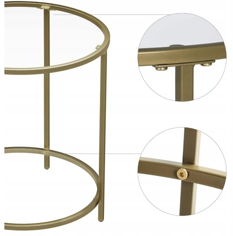 Stolik kawowy szklany glamour - Złoty - Okrągły - Szkło hartowane - 50 cm