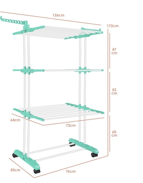 Suszarka wieżowa KESSER 4-poziomowa - 172x76x60 cm - 62 szt. prania - do 50 kg - z kółkami