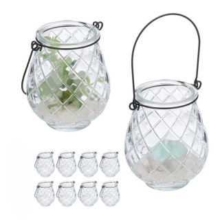 Świecznik szklany na tealight 8 sztuk - przezroczysty/czarny - 10,5x8,5 cm