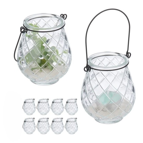 Świecznik szklany na tealight 8 sztuk - przezroczysty/czarny - 10,5x8,5 cm