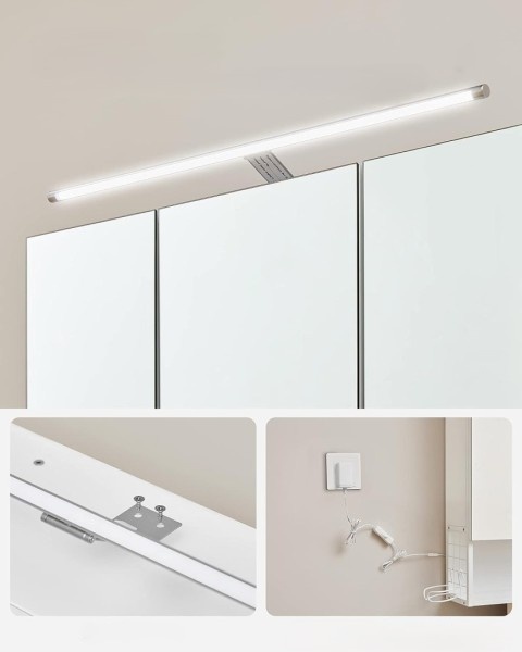 Szafka łazienkowa z lustrem i lampą LED - 3 drzwi, regulowana półka
