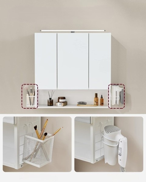 Szafka łazienkowa z lustrem i lampą LED - 3 drzwi, regulowana półka