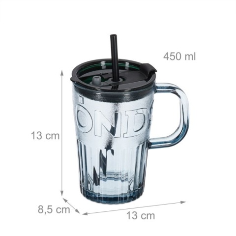 Szklane kubki ze słomką i uchwytem 4 sztuki - 450 ml - szare