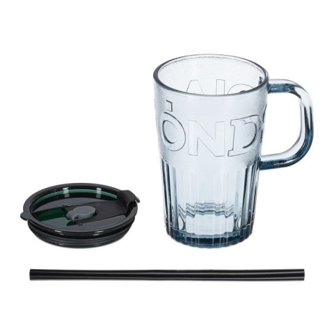 Szklane kubki ze słomką i uchwytem 4 sztuki - 450 ml - szare