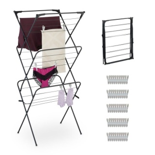 Wieszak na pranie składany - 138x63x49 cm - 50 klamerek - czarny