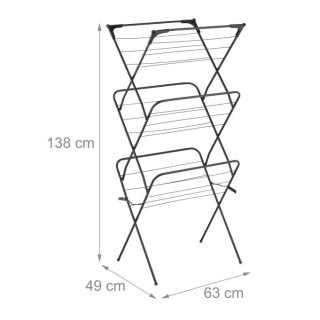 Wieszak na pranie składany - 138x63x49 cm - 50 klamerek - czarny