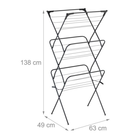 Wieszak na pranie składany - 138x63x49 cm - 50 klamerek - czarny