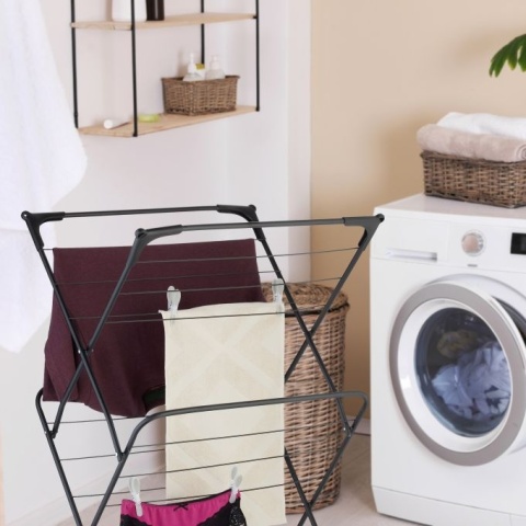 Wieszak na pranie składany - 138x63x49 cm - 50 klamerek - czarny